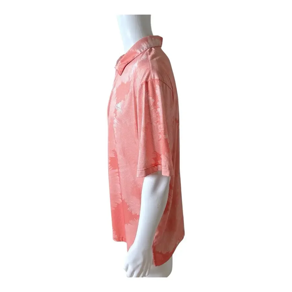 Adidas Golf Polo Shirt Mens 2XL Coral Pink Performance Print Short Sleeve Logo